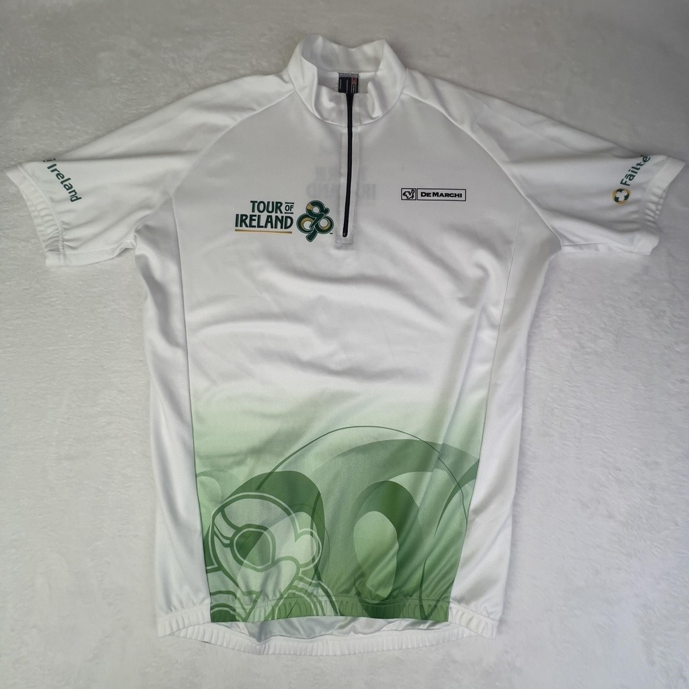 Cycling Jersey Mens Large White Green 1/4 Zip‎ Italy De Marchi Tour Ireland